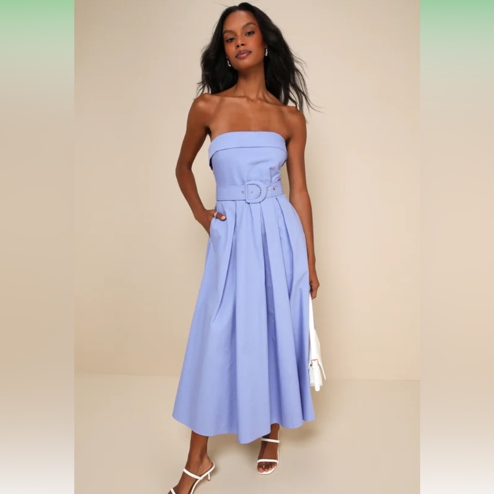 NWOT Lulus Trendsetting Choice Periwinkle Strapless Midi Dress With Pockets